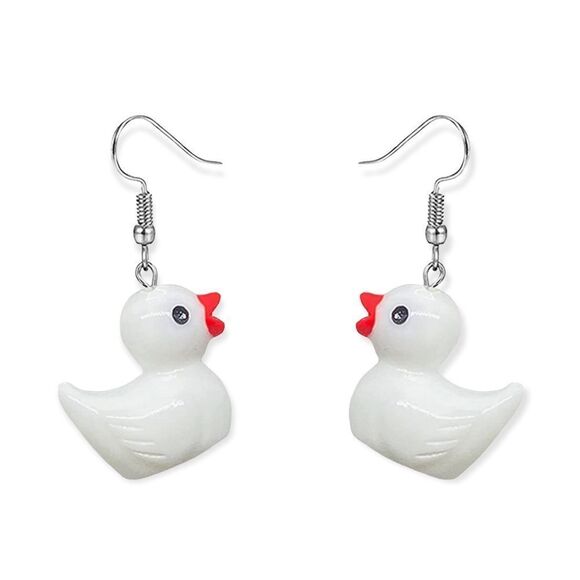 🆕White Duck Charm Dangle Earrings - Picture 1 of 5